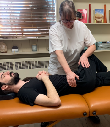 Cathy at school, practicing techniques.